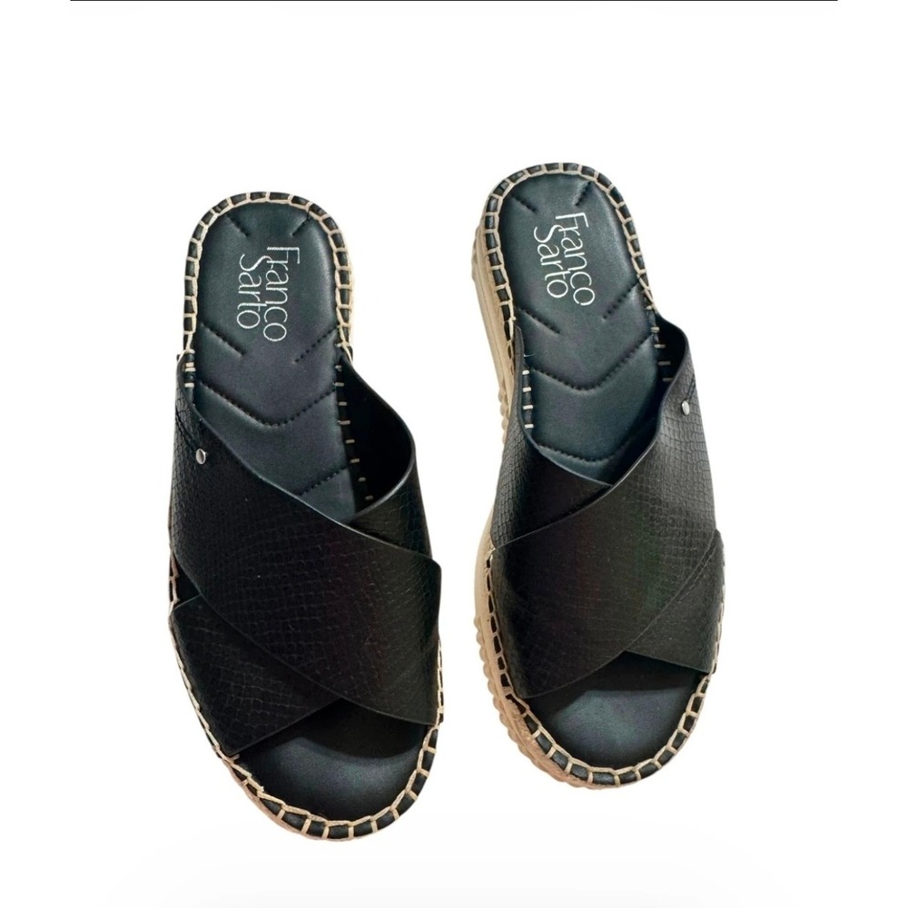 Franco Sarto Black Snakeskin Platform Espadrille Sandals Slides Womens size us 7